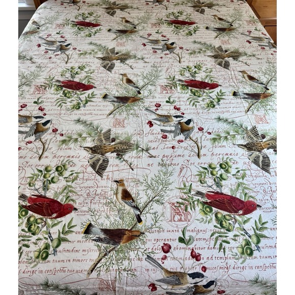 Pottery Barn Winter Bird Script Full Queen Duvet Cover & 2 Pillow Shams Cotton - Picture 2 of 7